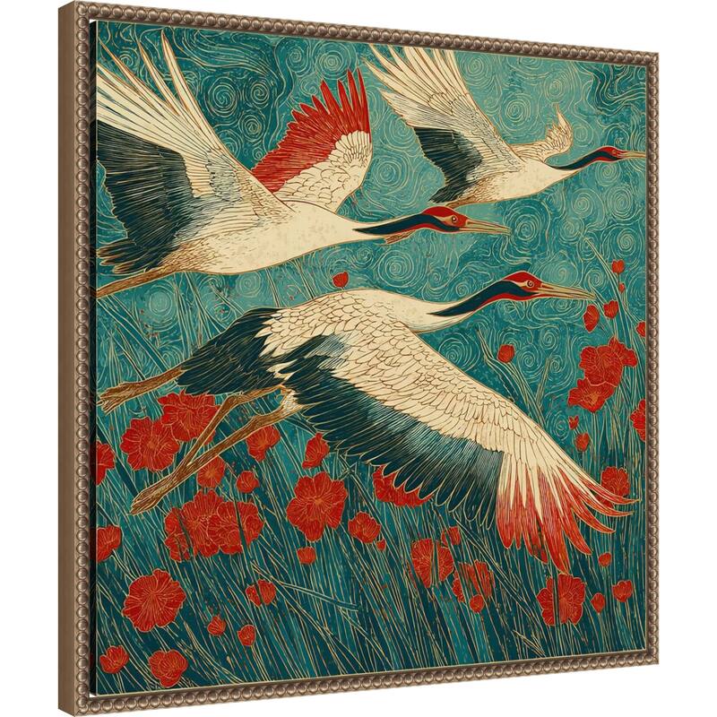 A Cranes Florals of Flight by Tradelink inhouse artist Framed Canvas Wall Art Print