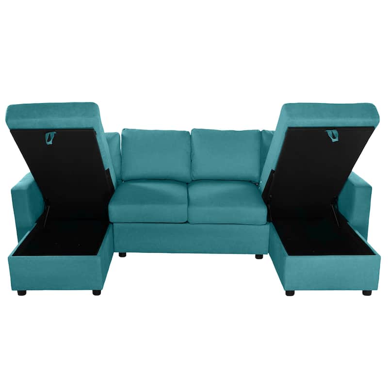 Roomfitters Convertible U-Shaped Sectional Sofa with 2 Storage Chaise Lounges and 4 USB Ports for Living Room