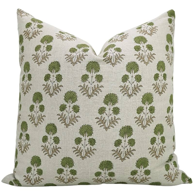 Linen Farmhouse Block print pillow Cover - Rishi - Pillow Covers - 20" x 20"
