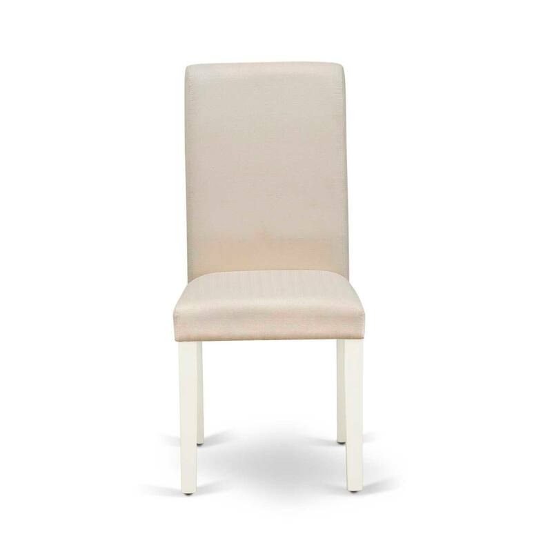 Linen Fabric Dining Chair - Cream Upholstered Accent Chair with White Legs - Set of 2