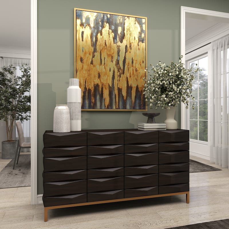 Metal Tall Decorative Vase with Grooved Patterns - Set of 2 Gold - Roche River Decor