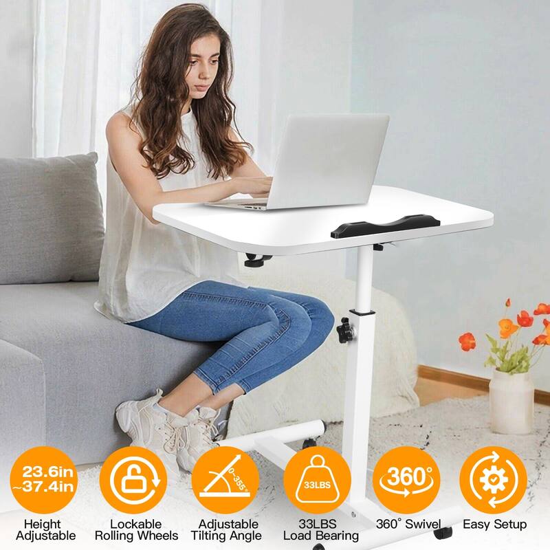White Height Adjustable Standing Desk with Swivel Top and Lockable Wheels Perfect for Laptop Use