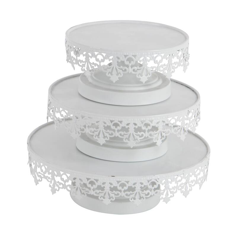Metal Cake Stand with Pedestal Base - Set of 3 White - Roche River Decor - 13"W x 13"L x 4"H
