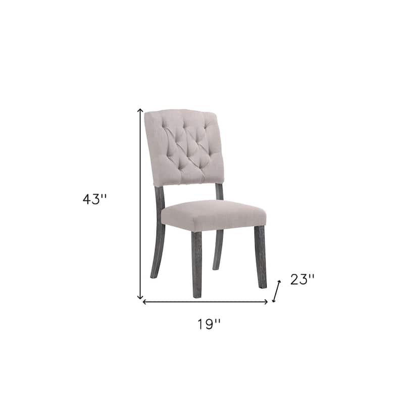 HomeRoots Set of Two Tufted Gray Upholstered Linen And Solid Wood Open Back Dining Side Chairs