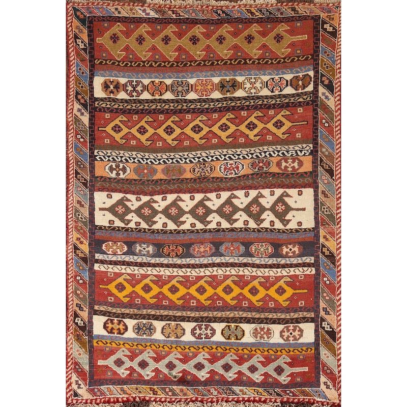 Tribal Shiraz Kashkoli Persian Vintage Area Rug Handmade Wool Carpet - 3'6"x 5'2"