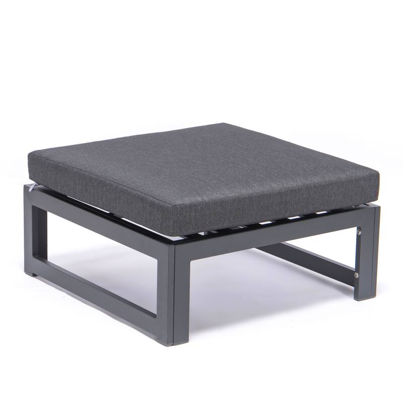 Chelsea Patio Ottoman in Black Aluminum with Cushions Set of 2 by LeisureMod