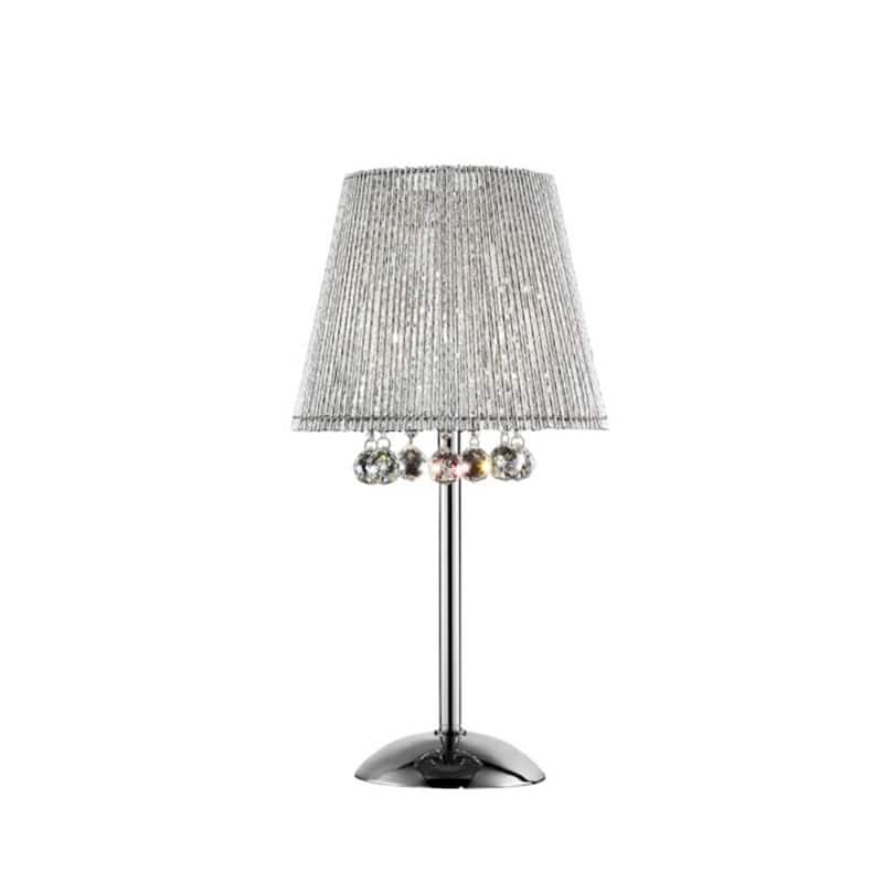 Silver Metal Bedside Lamp with Chrome Empire Shade 3 Light Crystal Accents In-Line Switch - 15” x 15” x 27.5” (D x W x H)