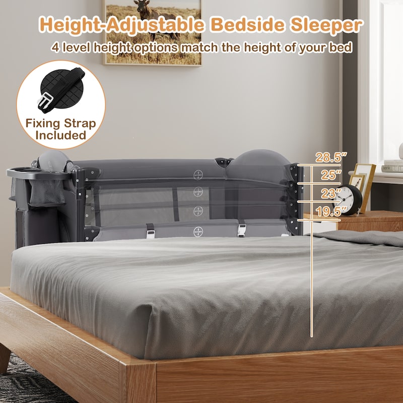 Multifunctional Kids Bassinets with Crib, Changing Table and Playpen - 39.5" L x 27.5" W x 28.5" H