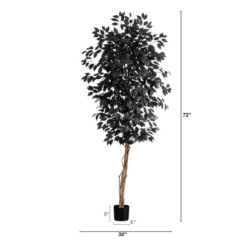 Black Ficus Artificial Halloween Potted Tree - 6' - Unlit