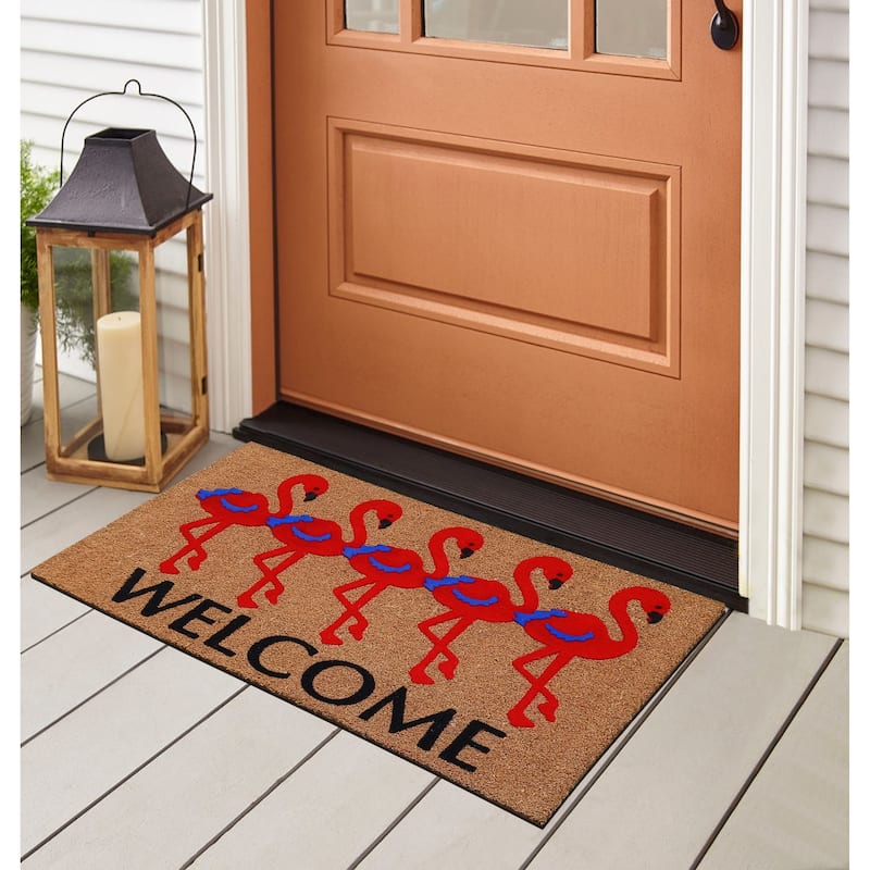 A1HC Natural Coir Entrance Flamingo Door Mats, Non-Slip, Flock Welcome Doormat, Outdoor Coco Coir Door mat 24" X 39"