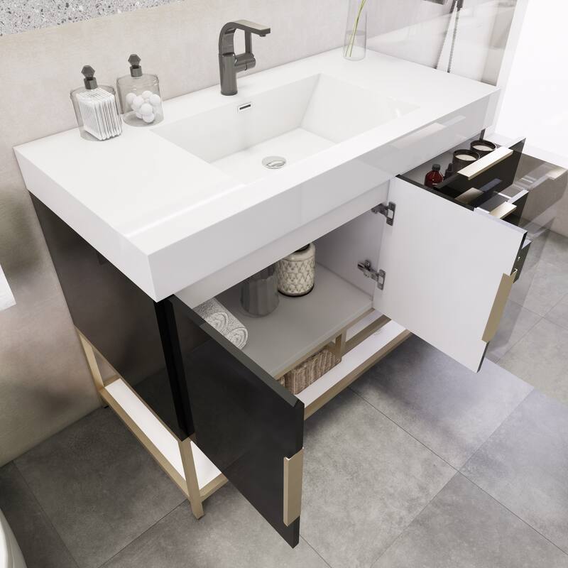 Noble 42" Free Standing Vanity (R Drawer) with Reinforced Acrylic Sink - 42" Width