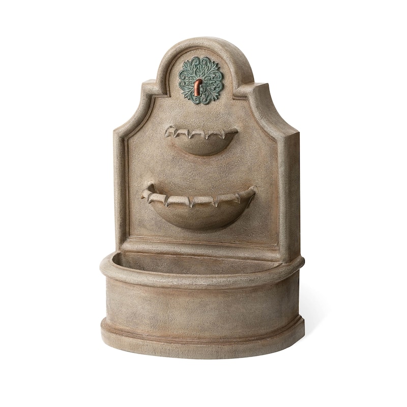 Glitzhome 37.25"H Oversized 3-Tier Single Spout European Style Polyresin Wall Fountain with LED Lights