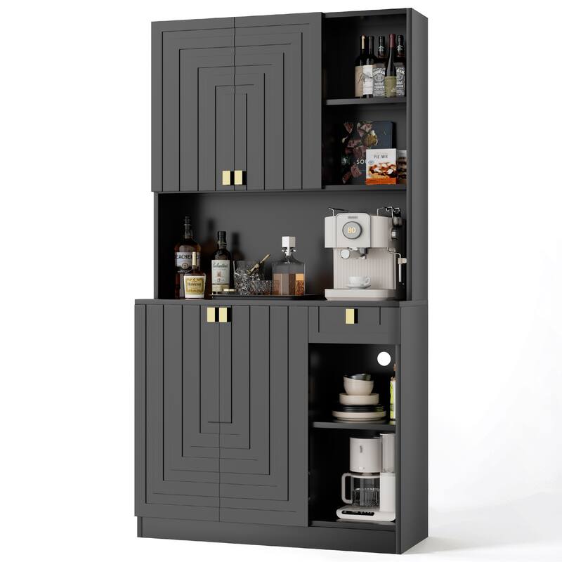 Pocassy Kitchen Pantry Cabinet 71" Hutch Cabinet with Countertop