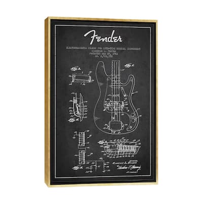 iCanvas "Guitar Charcoal Patent Blueprint" by Aged Pixel Framed Canvas Print