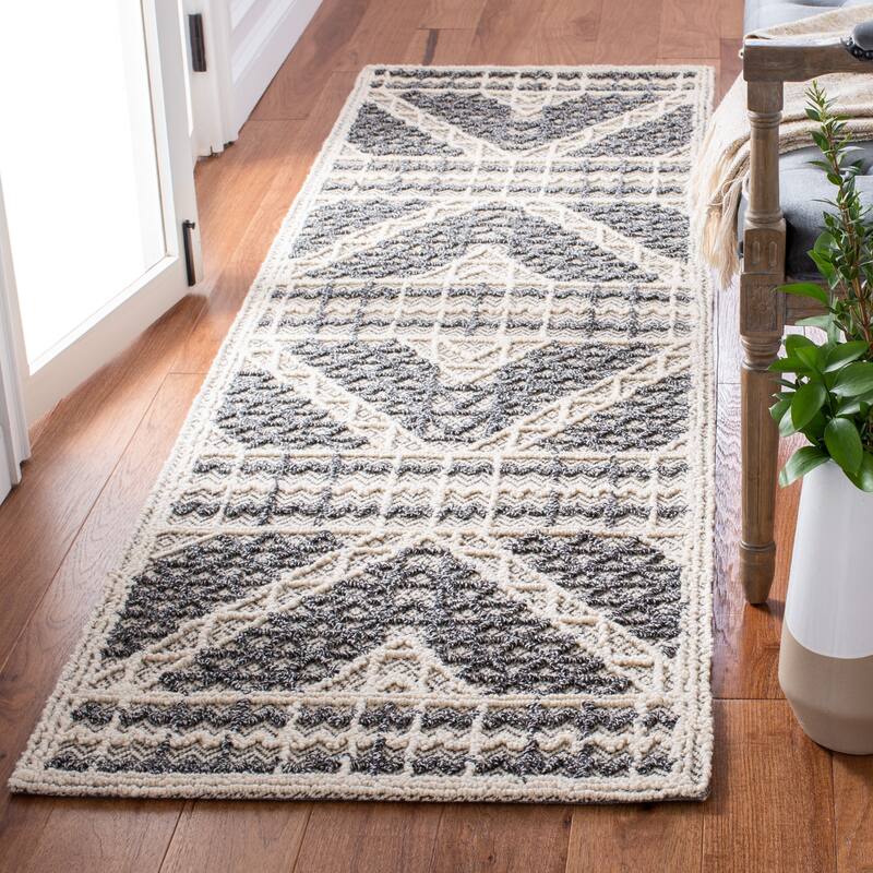 SAFAVIEH Handmade Trace Anika Wool/ Viscose Rug - 2'3" x 8' Runner - Grey/Charcoal