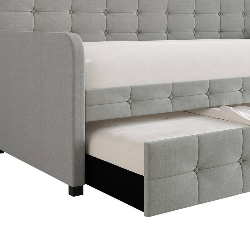 CraftPorch Classic Button-Tufted Twin Size Upholstered Daybed With Trundle