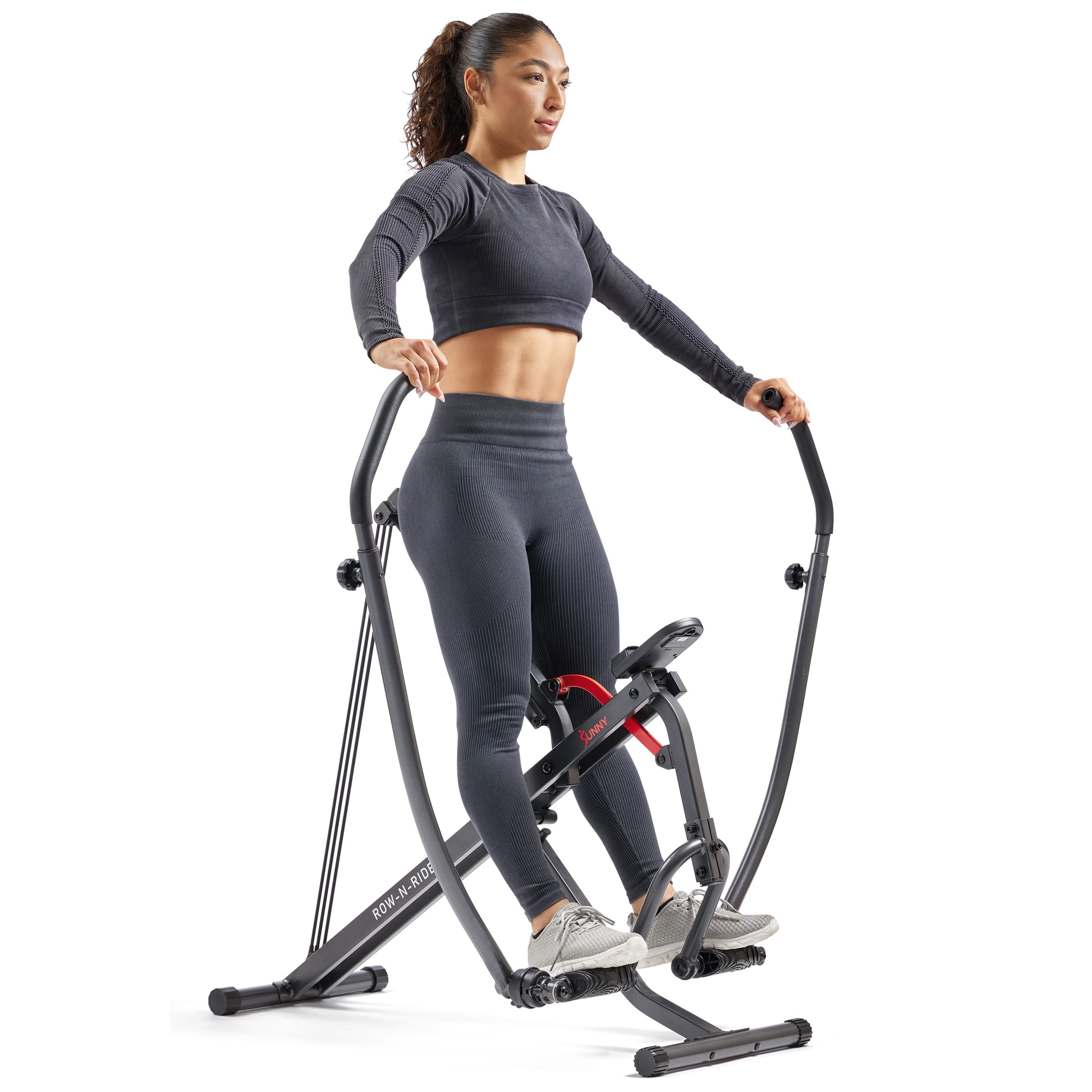 Sunny Health Fitness Smart Compact Full Motion Rowing Machine Full Body Workout Low Impact Extra Long Rail 159 KG Weight Capacity and Optional