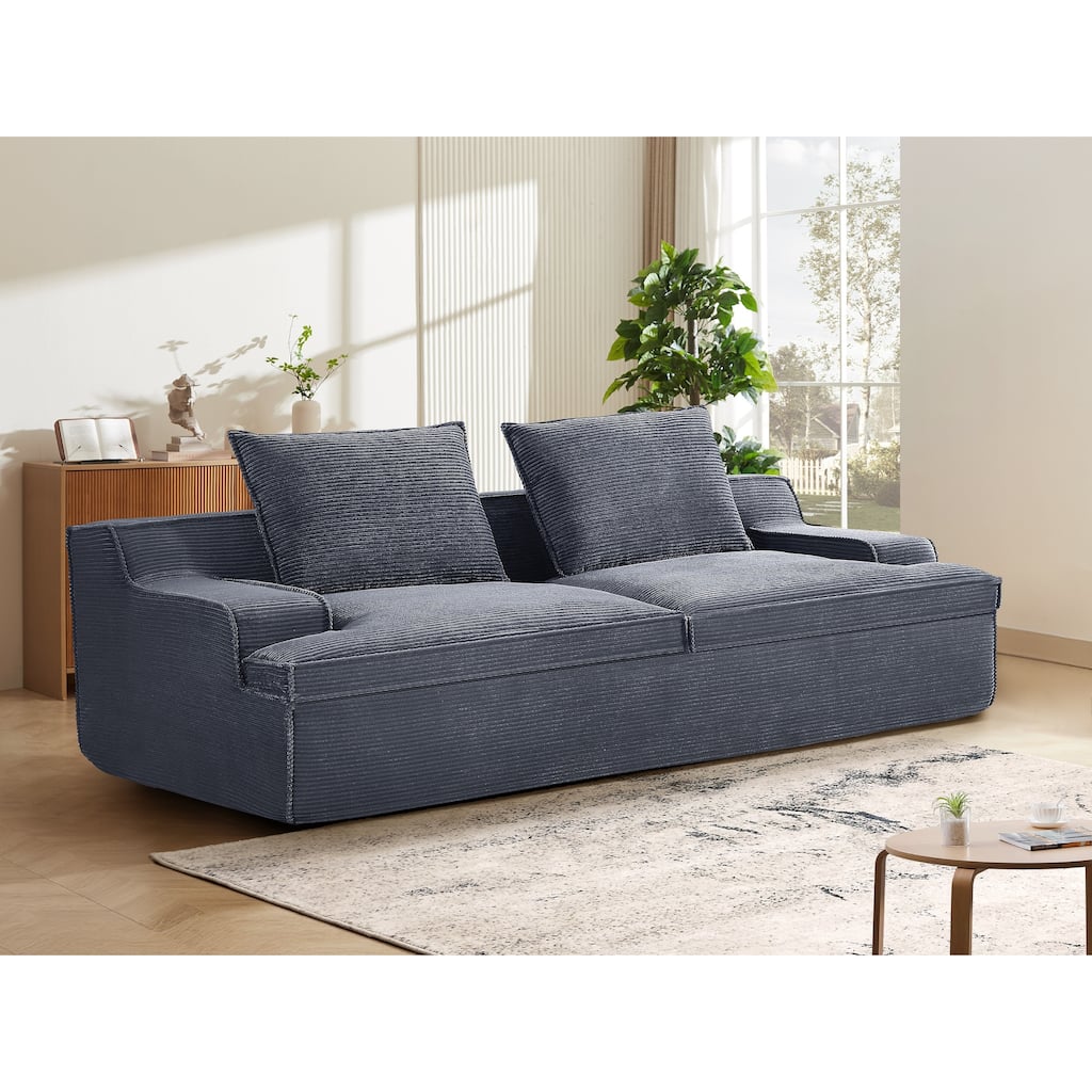 Oversized Full Foam 4 Seater Couch, Soft Corduroy, No Assembly, 90 Inch Wide, Grey