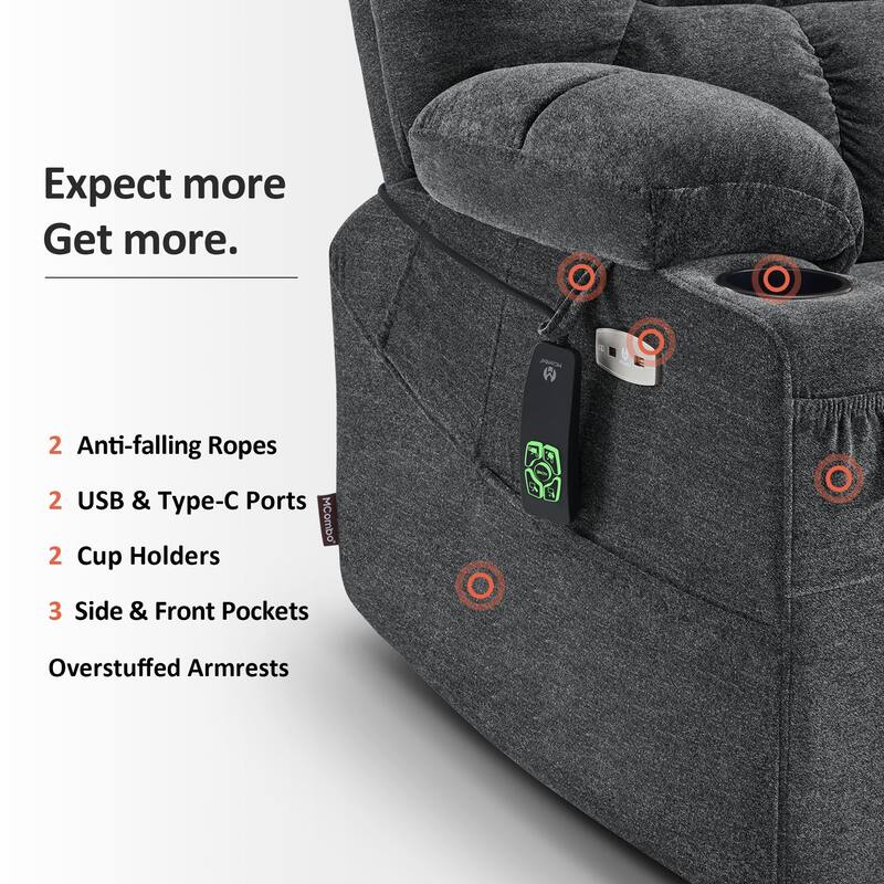 MCombo Extra Wide Dual Motor Power Lift Recliner Chair With Dual Heating, Infinite Position, Fabric Upholstered