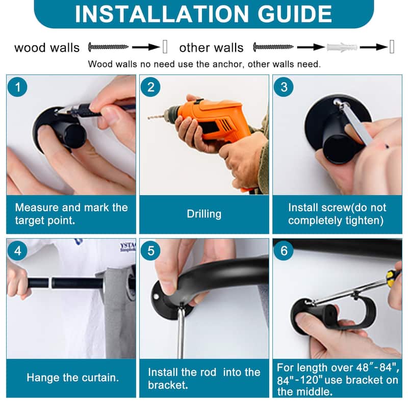 Meriville 1-Inch Diameter Wrap Around Blackout Curtain Rod, Round Base