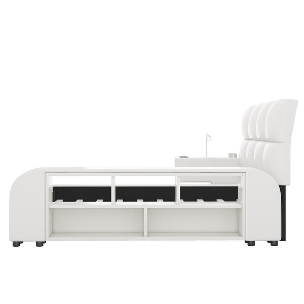 Queen Bed with Nightstand (2 Cup Holders, 2 Speakers, Charging