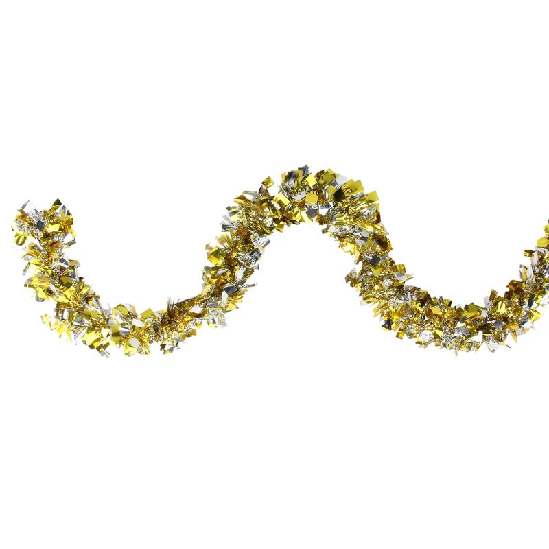 12' x 4" Wide Cut Tinsel Christmas Garland - Unlit - Gold and Silver