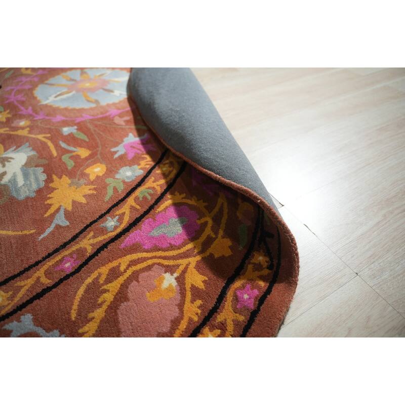 EORC Hand-tufted Rust Wool Traditional Floral Suzani Area Rug