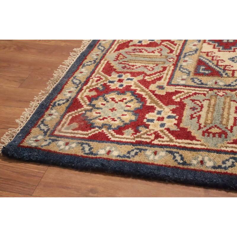 Hand Knotted Oriental 100% Wool Carpet Traditional Geometric Navy Blue & Blues Viss Area Rug - 8' 10'' X 5' 11''