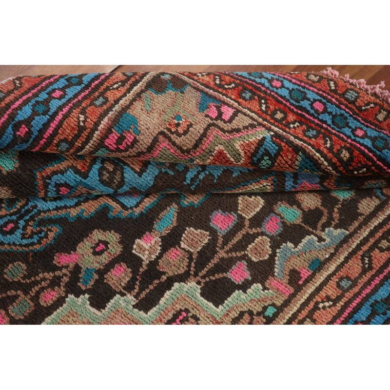 Geometric Hamedan Persian Vintage Runner Rug Handmade Wool Carpet - 3'1"x 10'3"