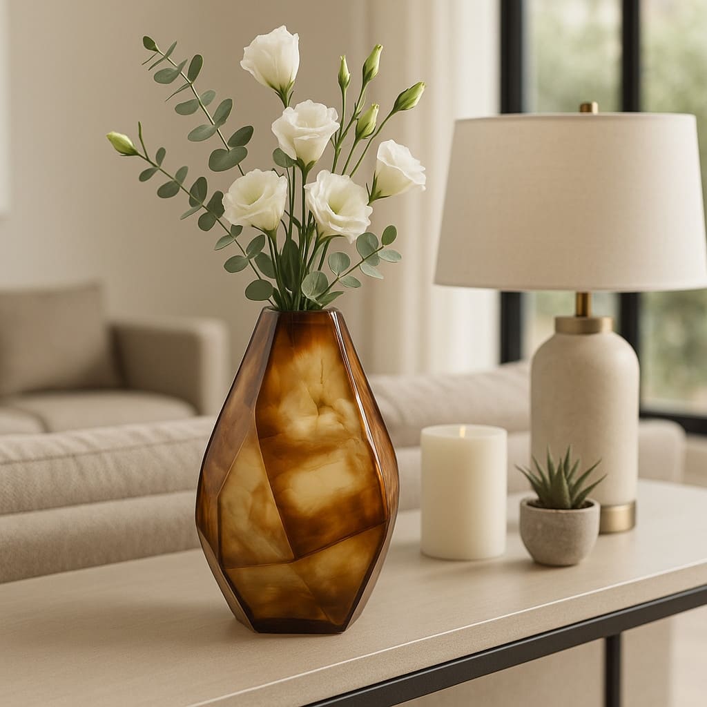 Glass Large Geometric Decorative Vase - Brown, 12 in.