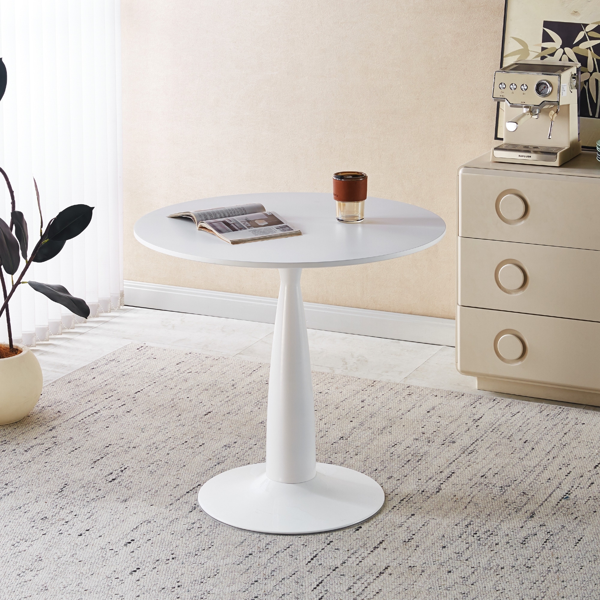 31.5inch Mid-Century Modern Pedestal Table, Multi-Functional Dining Table For 4-6 People & Large Coffee Table