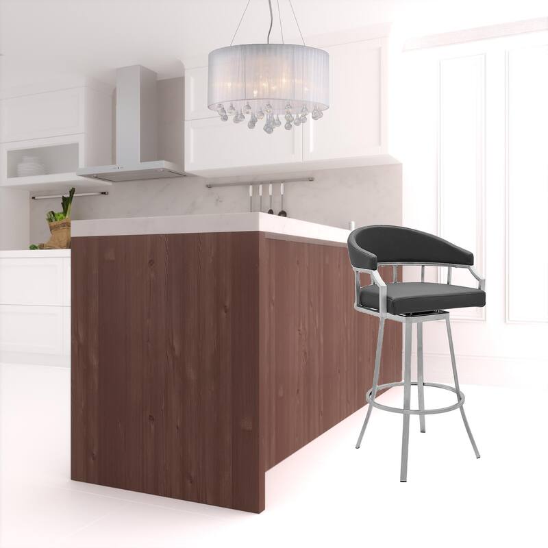 Faux Leather Swivel Bar Chair with Iron Frame and Footrest