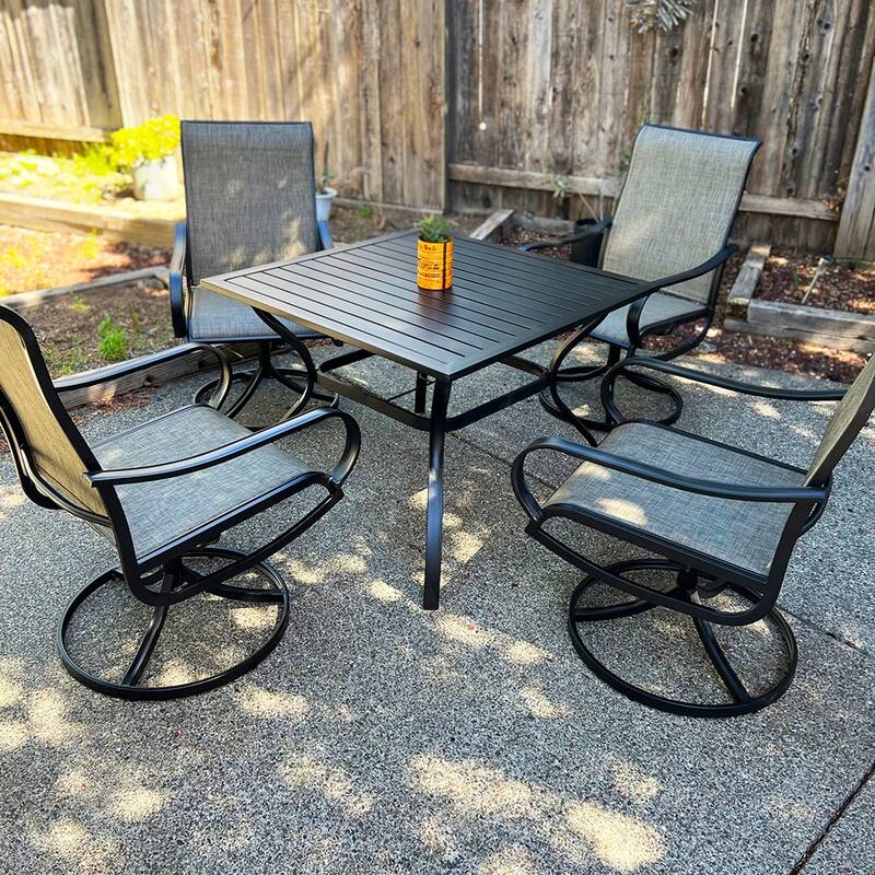 MAISON ARTS 5 Piece Patio Dining Set,4 Sling Dining Swivel Chairs and 37" Square Metal Table with 1.57" Umbrella Hole