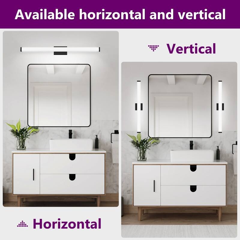 Modern Black LED Bathroom Vanity Light - 6000K Cool White Over Mirror Lighting