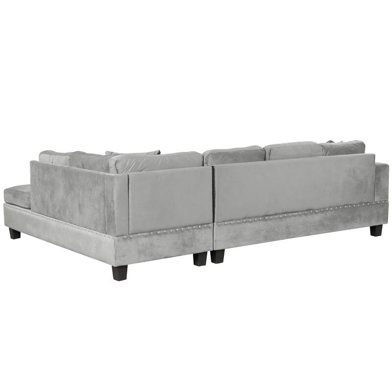 105.1" Velvet L-Shaped Sectional Sofa with Reversible Chaise, Storage Ottoman and Cup Holders