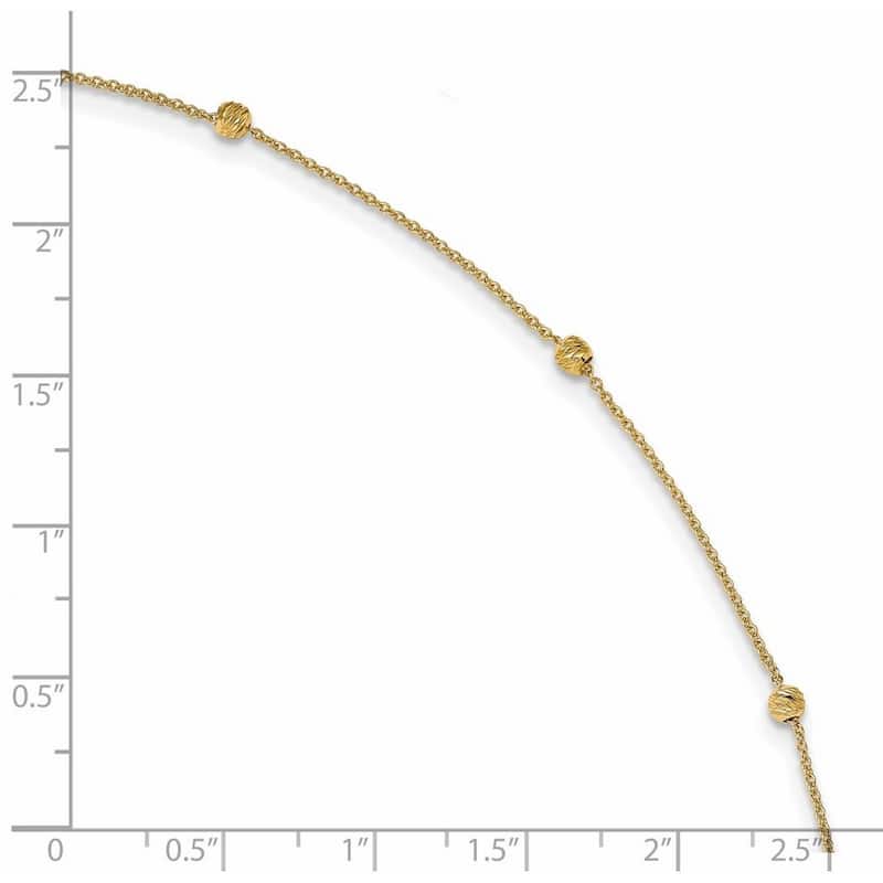 Curata Women's Italian 2mm 14k Yellow Gold Bead Station Anklet - 10 Inch