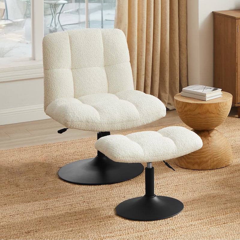 Art Leon Fabric Swivel Accent Chair with Ottoman - Beige