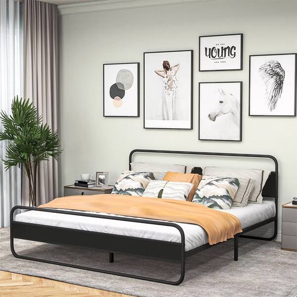 VECELO Full Size Bed Frame with Headboard, Heavy-Duty Platform Bedfr