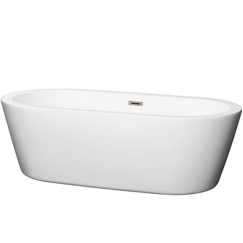 Wyndham Collection Mermaid 71" Free Standing Acrylic Soaking Tub with - White / Brushed Nickel Trim