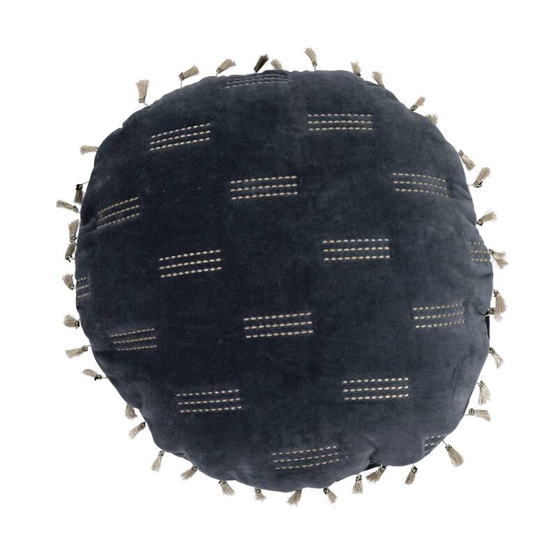 Cotton Velvet Pillow with Metallic Embroidery and Tassels