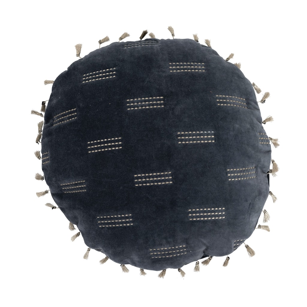 Cotton Velvet Pillow with Metallic Embroidery and Tassels
