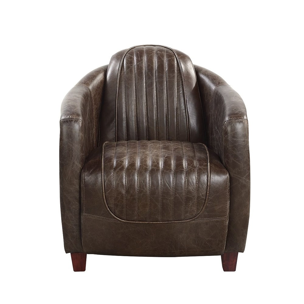 Leather Upholstered Accent Chair with Arched Backrest in Antique Slate