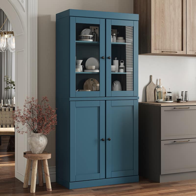 Palace Imports 100% Solid Wood Pantry Cabinet, Shaker & Clear Glass Doors, 2 Drawers, Adjustable Shelves, 32" Wide, 71.5" Tall