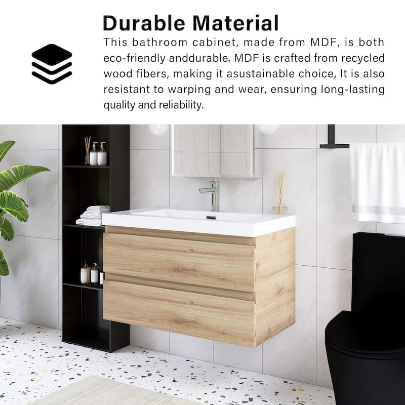 Angela Wall Mounted Bathroom Vanity in F. Oak with White Cultured Marble Top