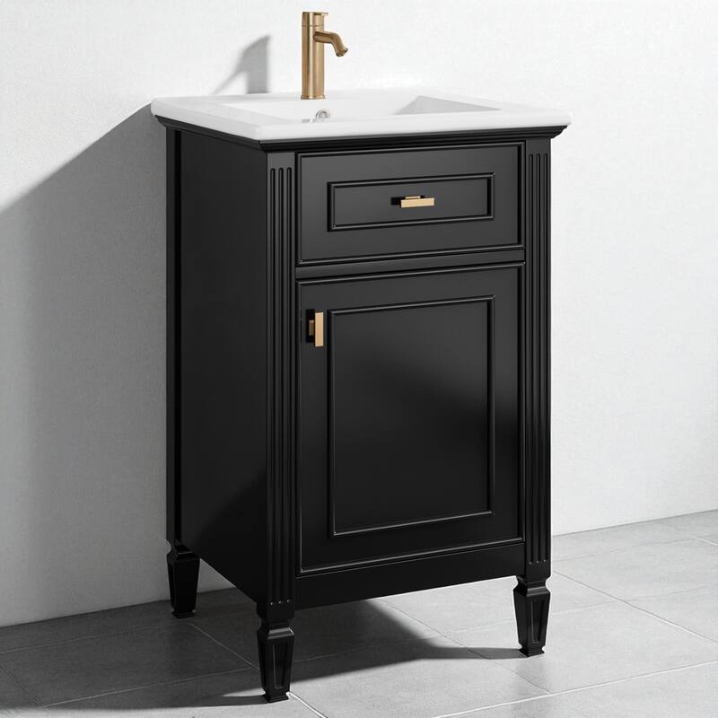 20" Bathroom Vanity with Sink, Freestanding Cabinet with Tilt-Out Drawer, Adjustable Shelf, Solid Wood Legs, Single Hole Faucet - Black