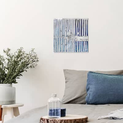 Wynwood Studio Canvas Abstract Love Forcefield Platinum Square White and Dark Blue Modern & Contemporary Wall Art Canvas Print