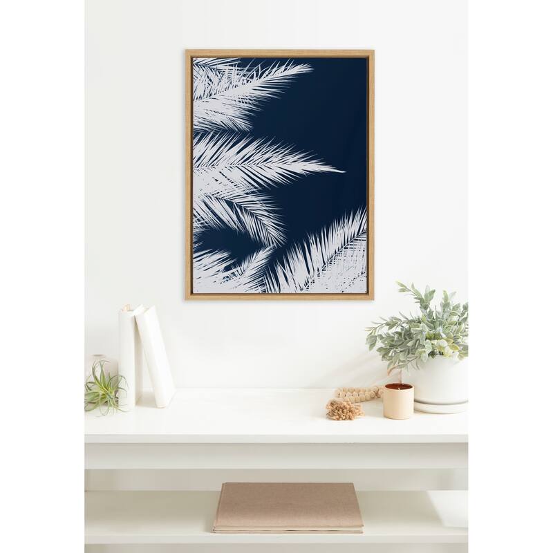 Kate and Laurel Sylvie Palm Cyanotype 1 Framed Canvas by Alicia Bock