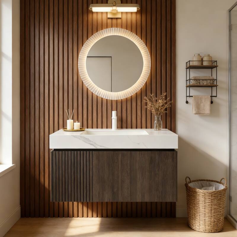 Floating Storage Bathroom Vanity with 1 Pre-drilled Faucet Hole - 36 - Espresso