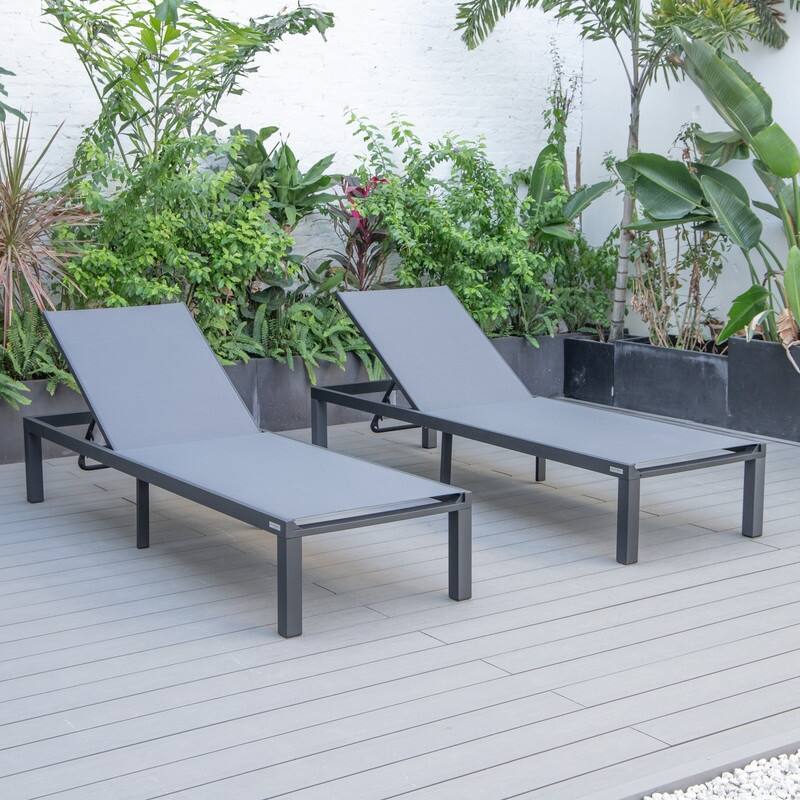 Marlin (Set of 2) Modern All-Weather Patio Chaise Lounge Chair with Powder-Coated Aluminum and 4-Position Adjustable Recliner - Dark Grey