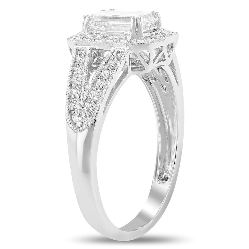 Auriya Platinum 1 1/3ctw Vintage Emerald-cut Halo Diamond Engagement Ring (F, VS1)